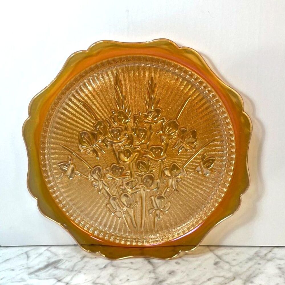 Carnival Glass Marigold Jeanette Iris Large Plate Platter Tray 11.5" Opalescent